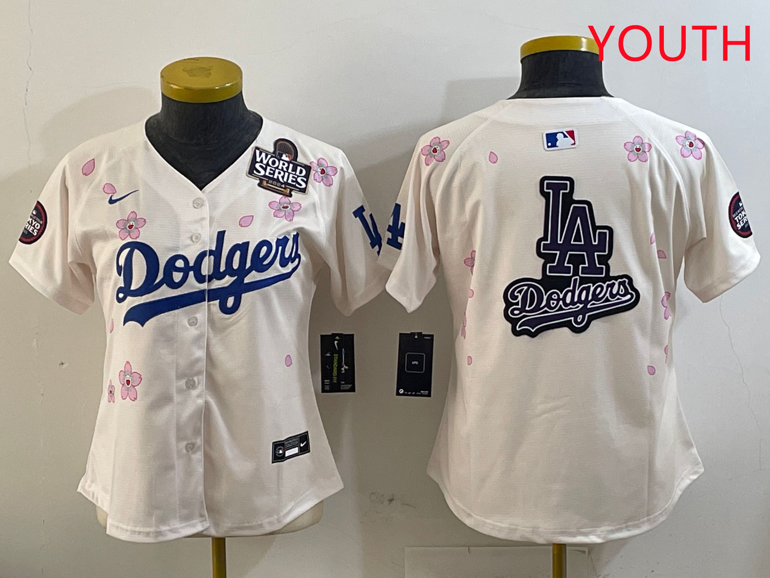 Youth Los Angeles Dodgers Blank Cream Sakura Edition 2025 Nike MLB Jersey style 21